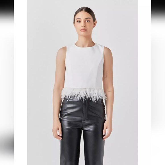 Endless Rose Black Feathered Hem & Exposed Silvertone Zipper Camisole Size Small - Picture 15 of 16